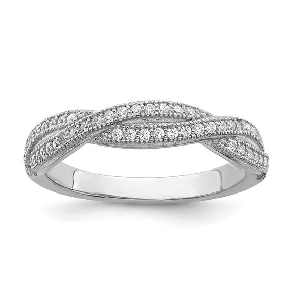 Brilliant Embers Sterling Silver Rhodium-plated 48 Stone Criss Cross Micro Pavé CZ Polished Ring Sizes STYLE: QMP1063