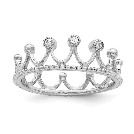 Sterling Silver Rhodium-Plated CZ Crown Ring STYLE: QR6984