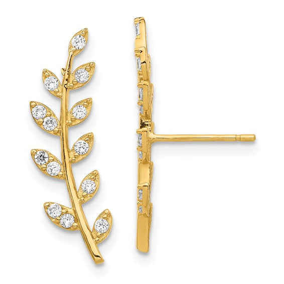 14K CZ Fern Ear Climber Earrings STYLE: YE1887
