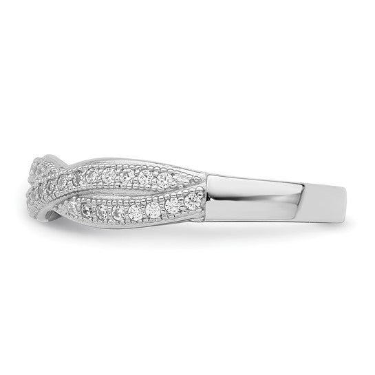 Brilliant Embers Sterling Silver Rhodium-plated 48 Stone Criss Cross Micro Pavé CZ Polished Ring Sizes STYLE: QMP1063