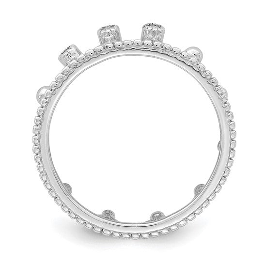 Sterling Silver Rhodium-Plated CZ Crown Ring STYLE: QR6984