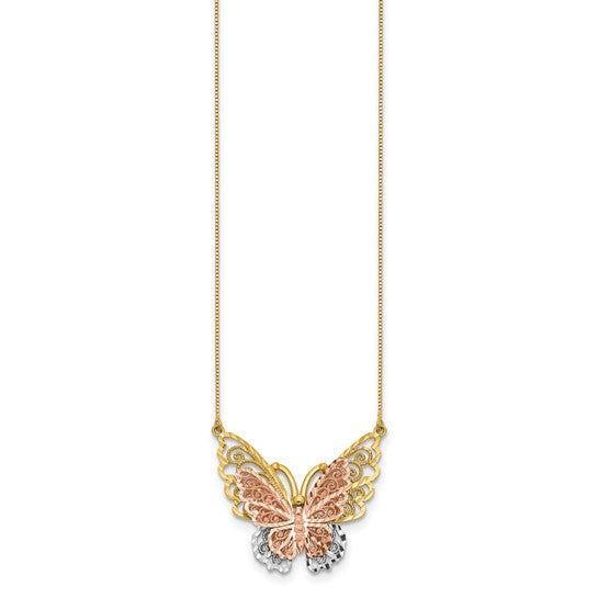 14k Yellow and Rose Gold with Rhodium Butterfly Necklace STYLE: SF2041-18