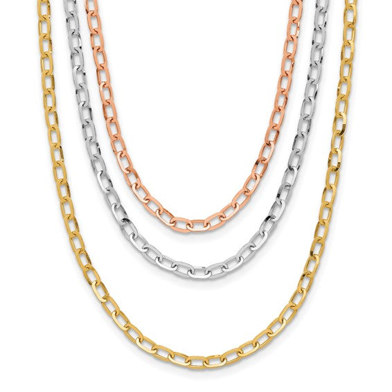 Leslie's 14K Tri-color Polished 3-Strand Link Necklace STYLE: LF1967-18