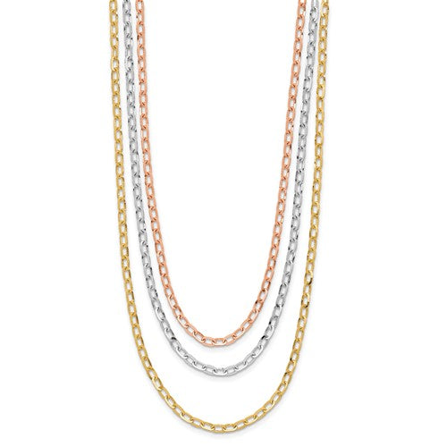 Leslie's 14K Tri-color Polished 3-Strand Link Necklace STYLE: LF1967-18