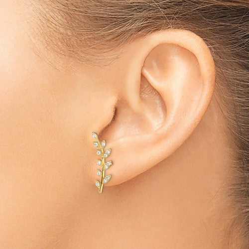 14K CZ Fern Ear Climber Earrings STYLE: YE1887