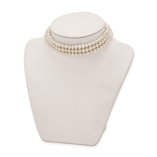 Sterling Silver Rhd-plt 5-6mm 3 rows FWC Pearl with 1.5in Choker STYLE: QH5470-14