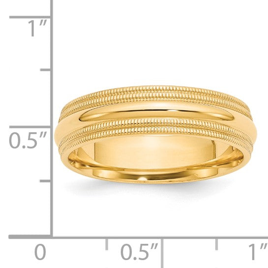 14k Yellow Gold 6mm Double Milgrain Comfort Fit