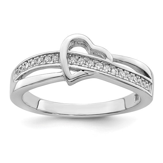 Brilliant Embers Sterling Silver Rhodium-plated 20 Stone Micro Pavé CZ Heart Ring  STYLE: QMP1094