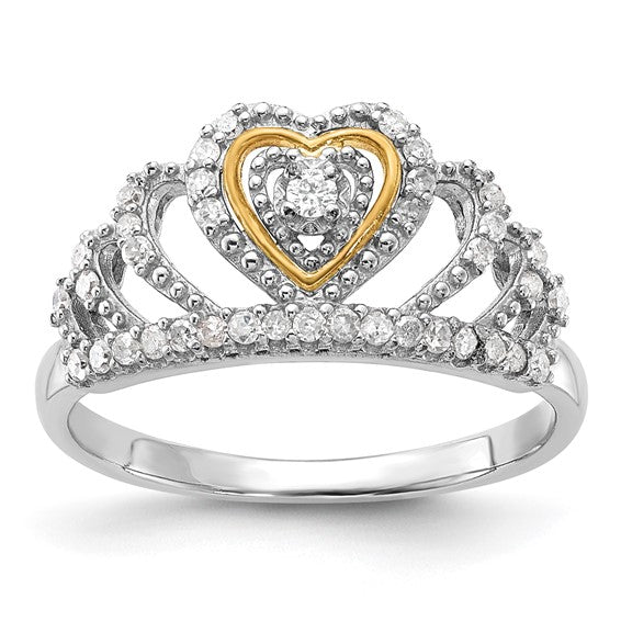 Sterling silver and gold tone Diamond crown ring