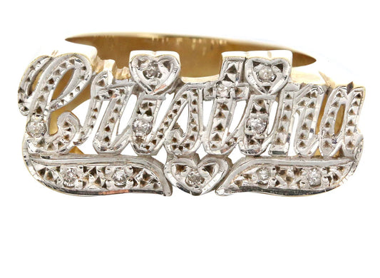 14K Diamond Two Tone Gold Name Ring