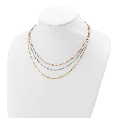 Leslie's 14K Tri-color Polished 3-Strand Link Necklace STYLE: LF1967-18