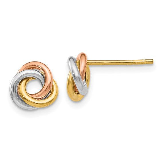 14k Tri-color Twisted Knot Post Earrings STYLE: Z1239