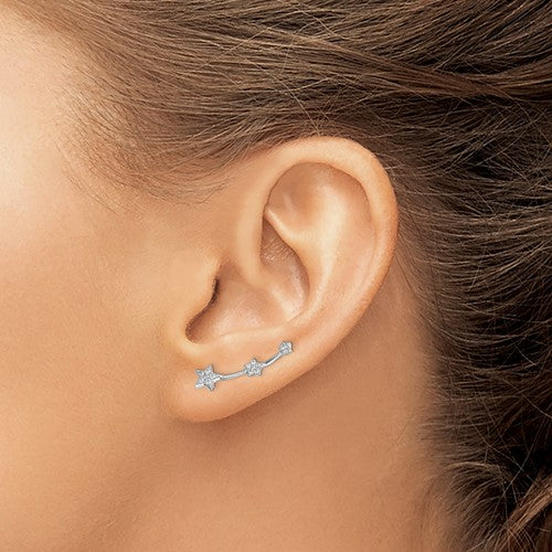 Sterling Silver Rhodium-plated Polished CZ Three Star Ear Climber Earrings STYLE: QE15064