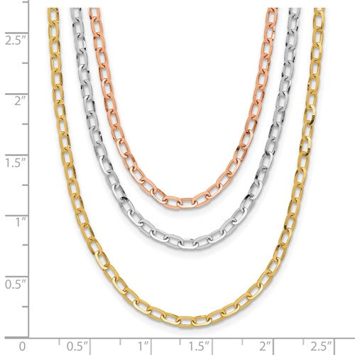 Leslie's 14K Tri-color Polished 3-Strand Link Necklace STYLE: LF1967-18