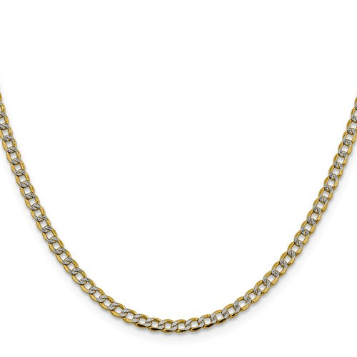 14K 18 inch 3.4mm Semi-Solid with Rhodium Pavé Curb with Lobster Clasp Chain family | Part of the "Pavé Curb Chain" family of products. Visit the family STYLE: PWF080-18