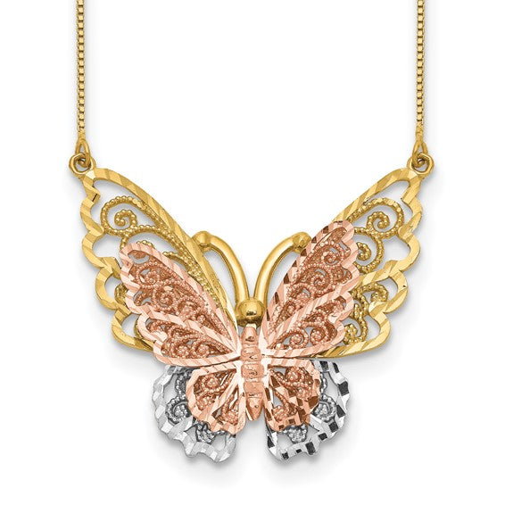 14k Yellow and Rose Gold with Rhodium Butterfly Necklace STYLE: SF2041-18