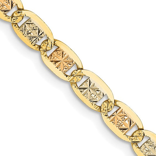 14K 20 inch 3.8mm Tri-color Pavé Valentino with Lobster Clasp Chain STYLE: PVL080-20