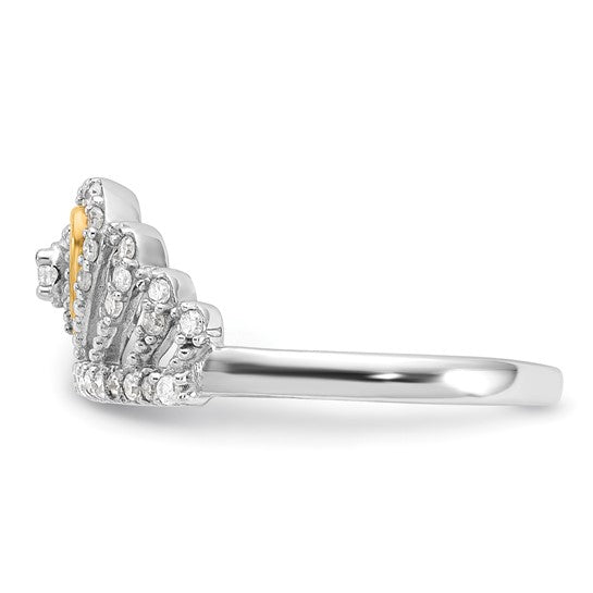 Sterling silver and gold tone Diamond crown ring