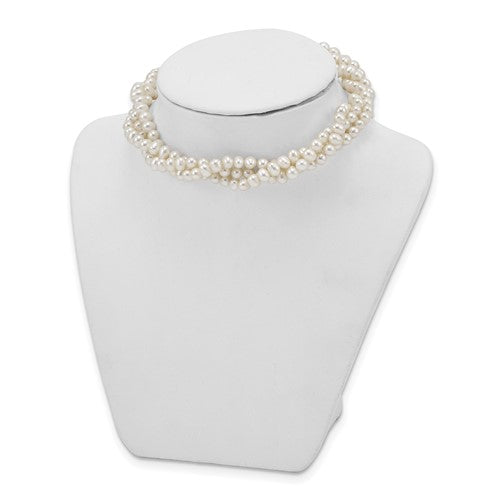 Sterling Silver Rhd-plt 5-6mm 3 rows FWC Pearl with 1.5in Choker STYLE: QH5470-14