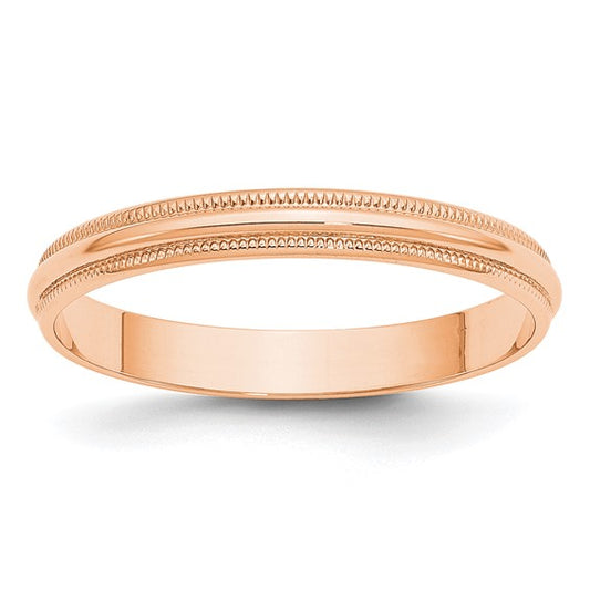 14k Rose Gold 3mm Lightweight Milgrain Half Round Wedding Band Size 4 STYLE: RML030