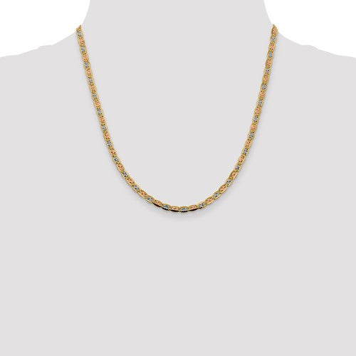 14K 20 inch 3.8mm Tri-color Pavé Valentino with Lobster Clasp Chain STYLE: PVL080-20