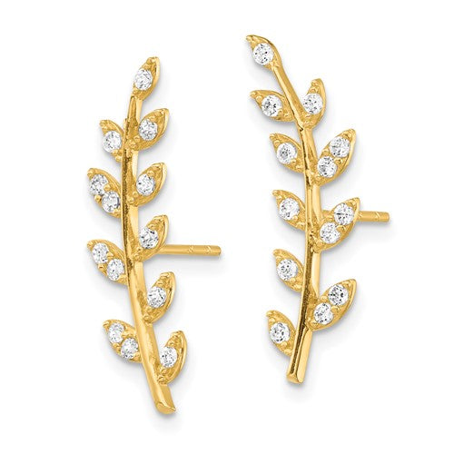 14K CZ Fern Ear Climber Earrings STYLE: YE1887