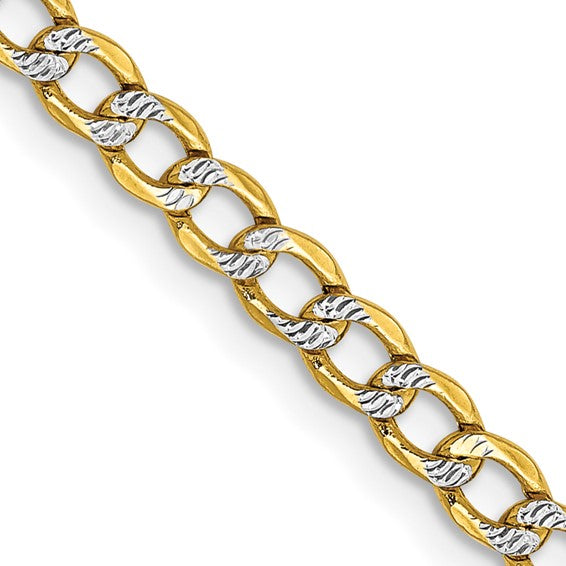 14K 18 inch 3.4mm Semi-Solid with Rhodium Pavé Curb with Lobster Clasp Chain family | Part of the "Pavé Curb Chain" family of products. Visit the family STYLE: PWF080-18