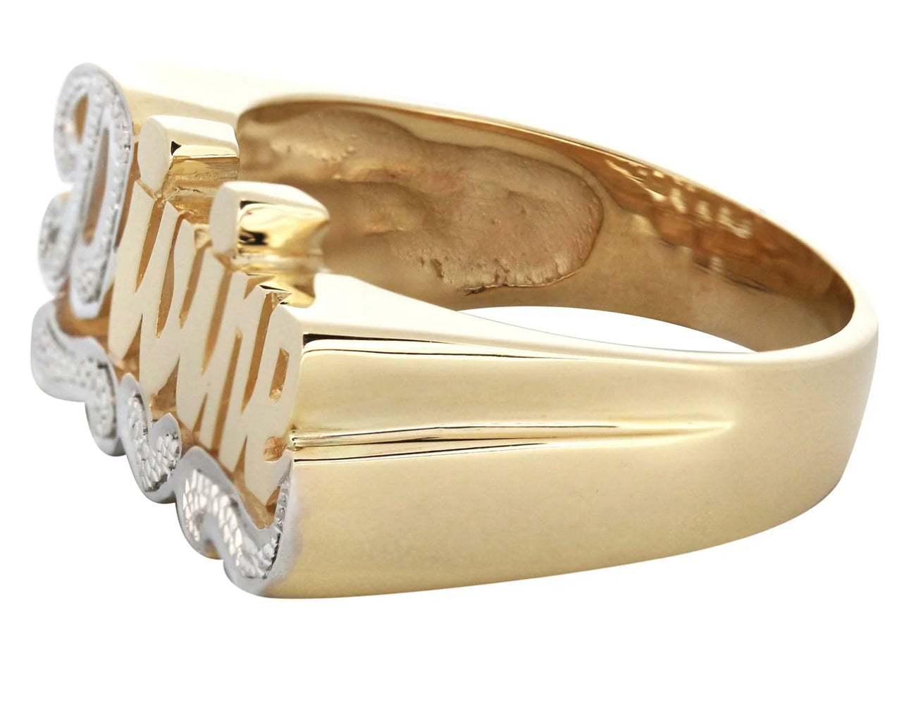 14K Two Tone Diamond Cut Gold Name Ring