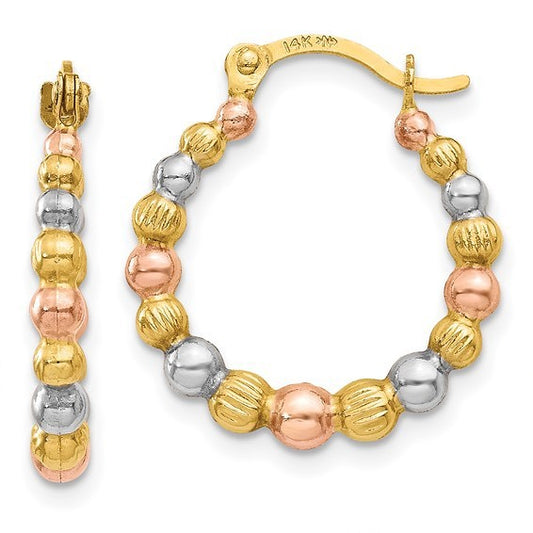 14kt Gold Tri-Color Beaded Hoop Earrings