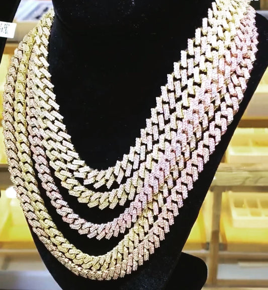 Tri-Color 14kt Gold and Diamond Cuban Chains