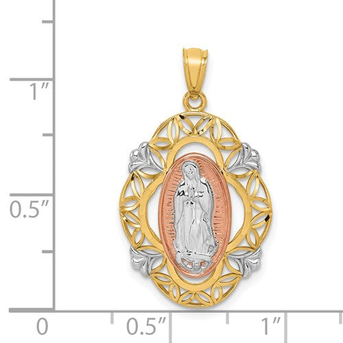 14K Two-tone with White Rhodium Guadalupe Medal Pendant