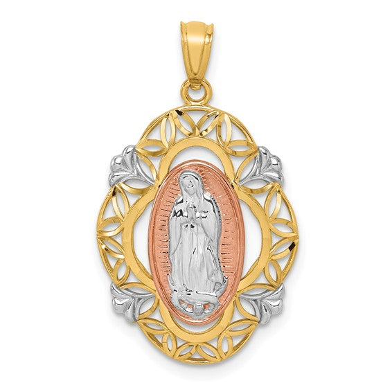 14K Two-tone with White Rhodium Guadalupe Medal Pendant