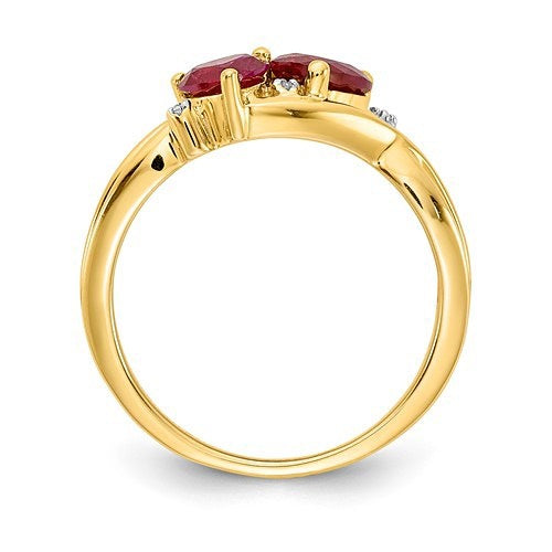 14k Lab Created Ruby and Diamond Double Heart Ring