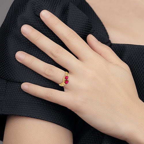 14k Lab Created Ruby and Diamond Double Heart Ring