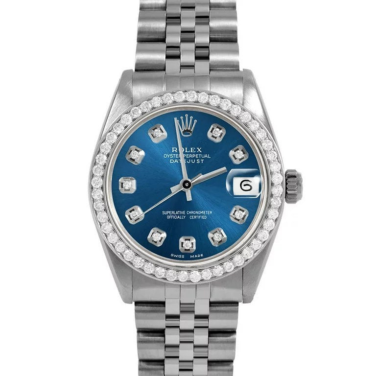 Rolex 6827 Midsize Ladies 31mm Datejust Wristwatch Blue Diamond